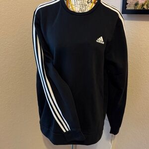 Adidas Men's Black Crewneck Sweater with White Stripes